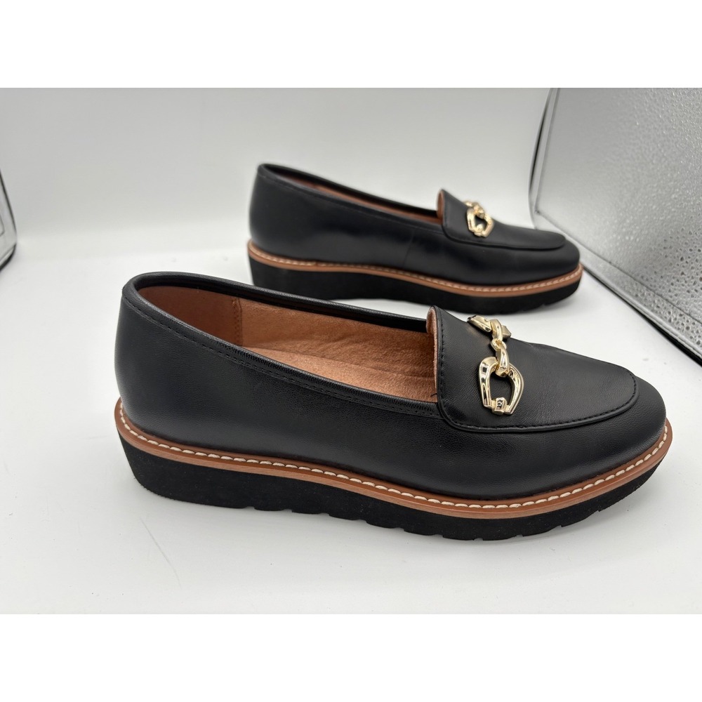 Naturalizer Loafers Horsebit Platform Wedge Women 6M Black Leather Slip On Shoes